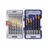 26 pieces - 25 fully ground TiN coated HSS STEAM drill bits, split point - Tri-flat shank Ø 2 to 13 mm + 1 HSS countersinker Ø 15 mm  - TIVOLY - drilling - Reference: 11453170007 - Vue 2 - Professional Tool