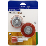 3 pieces: nylon brushes for wood Ø 24 - 65 - 75 mm  - TIVOLY - brushes - Reference: XT20252580207 - Vue 1 - Professional Tool