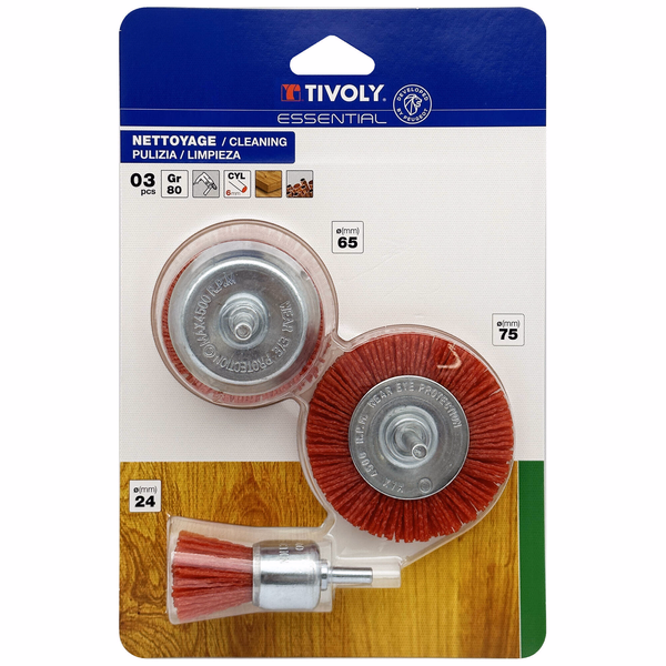 3 piezas: cepillos de nailon para madera Ø 24 - 65 - 75 mm  - TIVOLY - cepillado - Referencia: XT20252580207 - Image principale - Herramienta profesional