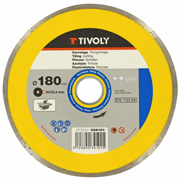 Disque DIAMANT -CARRELAGES -Gamme Économique (Boite brochable) / Ø: 180 / Ep: 1.6 - TIVOLY - tronçonnage - Référence: XT30341034101 - Image principale - Outil professionnel