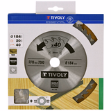 Ø: 184 x Ø2: 20 x Z: 40 / Circular saw blade - Finishing - For hardwood, laminated wood, parquet - For portable saw (Carton sleeve)  - TIVOLY - sawing - Reference: XT50514004179 - Vue 2 - Professional Tool