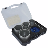 7-piece case - 5 hole saws with HM tungsten carbide coating Ø 33 to 83 mm + 1 shaft + 1 baseplate  - TIVOLY - sawing - Reference: XT50527052800 - Vue 2 - Professional Tool