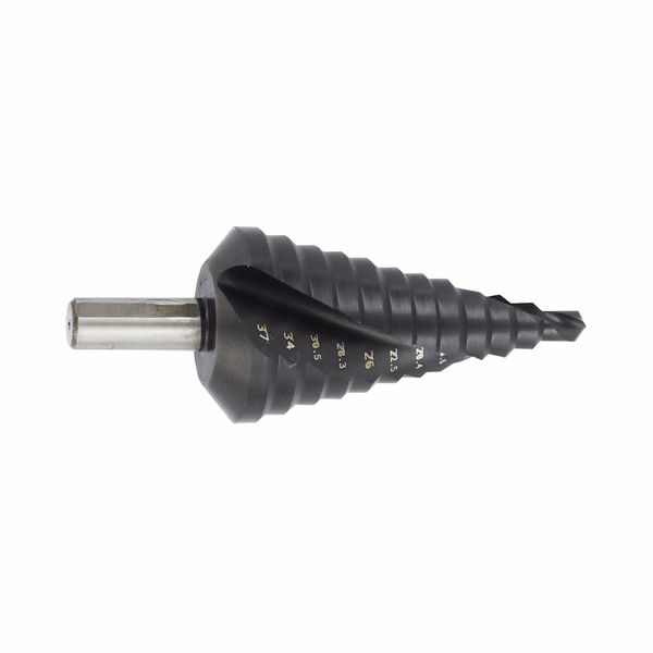 Step taper drill HSS-E5 (Cobalt 5%) -TiAlN coated -TivolyNorm -Helical -Cross point -3-flat shank (Hanging box) / ØMin/Max : 6/37  - TIVOLY - drilling - Reference: 11448720637 - Image principale - Professional Tool