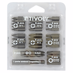 35 pieces - 10 bits + 1 bit holder  - mixed compositions for screwing or tightening - Reference: 11501560001 - Professional Tool - Tivoly