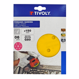 Disco -AUTOADHESIVO -Ø150 mm - Perforación 6 orificios -Para lijadora excéntrica (Funda cartón) / Dim Ø150 / Gr : 80 - TIVOLY - lijado - Referencia: XT10112011221 - Vue 2 - Herramienta profesional