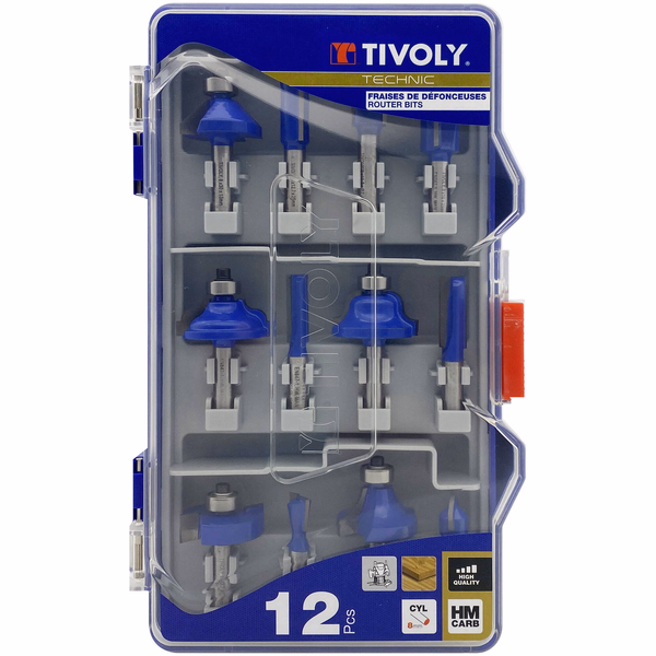 12 routerbits in assorted shapes - 8 mm shank  - TIVOLY - routing - Reference: XT606470003 - Image principale - Professional Tool