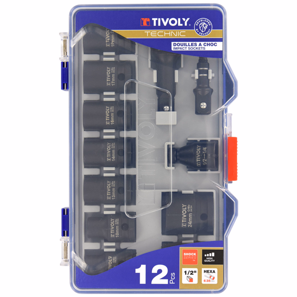 12 pieces - 9 impact sockets Ø 8 to 24 mm + 2 adapters + 1 extension - IMPACT  - TIVOLY - screwdriving - Reference: 11521470001 - Image principale - Professional Tool