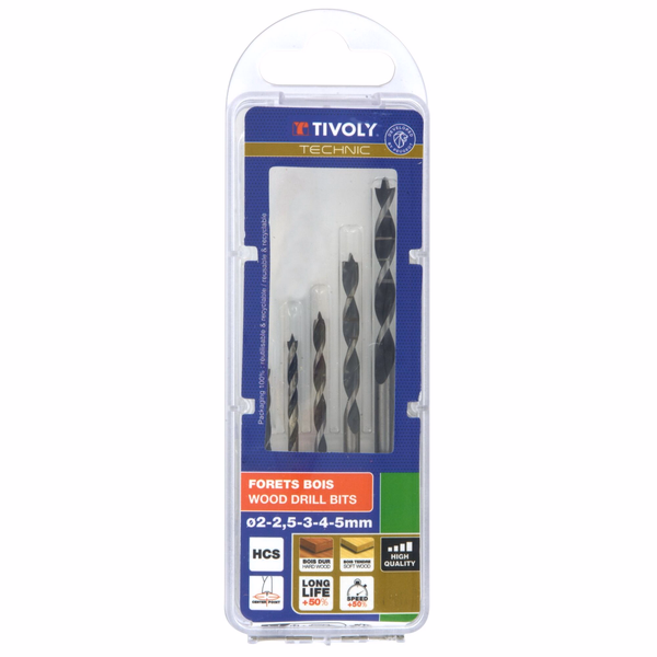5x SLR graduated 3-point wood drill bits Ø 2 to 5 mm  - TIVOLY - drilling - Reference: 10863870002 - Image principale - Professional Tool