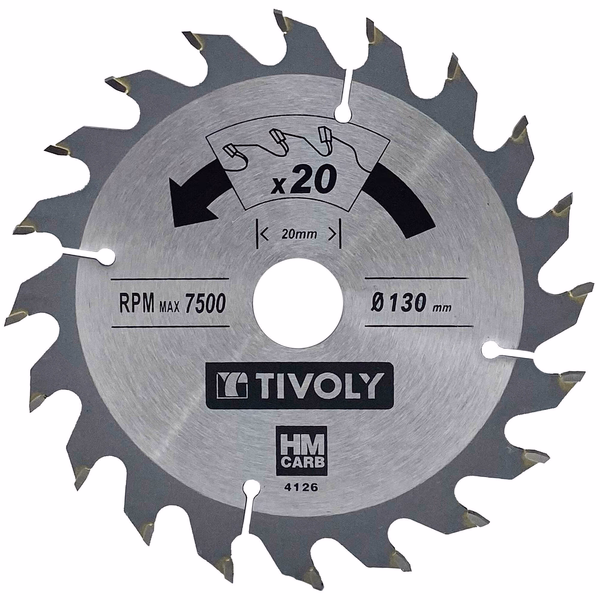 Ø: 130 x Ø2: 20 x Z: 20 / Hoja de sierra circular -Despiece -Para madera y yeso -Uso en sierra portátil (Funda cartón)  - TIVOLY - serrado - Referencia: XT50514004126 - Image principale - Herramienta profesional