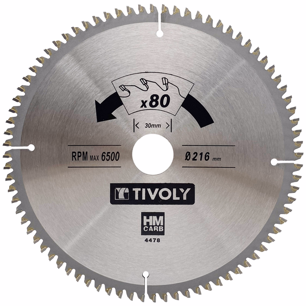 Ø: 216 x Ø2: 30 x Z: 80 / Hoja de sierra circular -Acabado -Para madera dura, estratificada y parqué -Uso en sierra radial (Funda cartón)  - TIVOLY - serrado - Referencia: XT50514004478 - Image principale - Herramienta profesional
