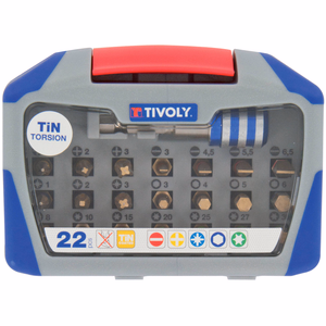 22 pièces -21 embouts torsion revêtus TiN + 1 porte-embout magnétique Quick change  - compositions mixtes vissage/serrage - Référence: 11521572003 - Outil professionnel - Tivoly