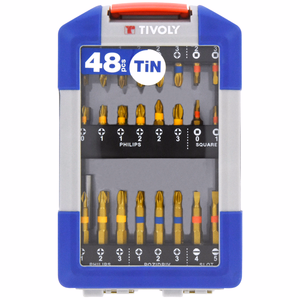 48 pieces - 47 TiN coated bushed torsion bits + 1 magnetic Quick-Change bit holder  - mixed compositions for screwing or tightening - Reference: 11521572006 - Professional Tool - Tivoly