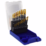 19 fully ground TiN coated HSS metal drill bits, split point - Tri-flat shank Ø 1 to 10 mm  - TIVOLY - drilling - Reference: 11453170015 - Vue 1 - Professional Tool