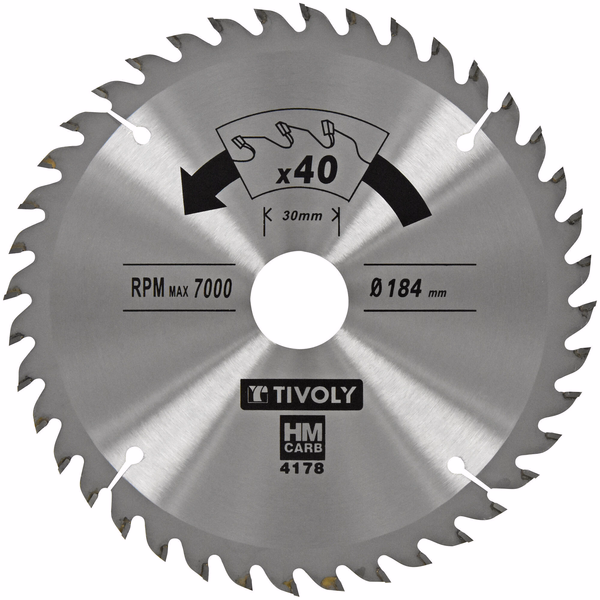 Ø: 184 x Ø2: 30 x Z: 40 / Circular saw blade - Finishing - For hardwood, laminated wood, parquet - For portable saw (Carton sleeve)  - TIVOLY - sawing - Reference: XT50514004178 - Image principale - Professional Tool