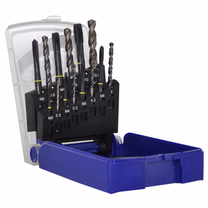 14 piezas - 7 machos de roscar HSSE5% cobalto Múltiples aplicaciones GUN DIN371/6 M3 a M12 + 7 brocas TBX HSSE5% cobalto con recubrimiento Blade TECHNIC  - roscado & fileteado - Referencia: 11900170032 - Herramienta profesional - Tivoly