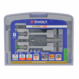 8 pieces - 2 bits & 90° cutters for wood, hexagonal shank + Stainless steel bits + bit holder  - TIVOLY - drilling - Reference: 11900670002 - Vue 1 - Professional Tool