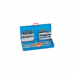 31 pieces - 7 sets of 3 DIN352 HSS taps + 7 HSS 25.4 dies M3 to M12 - Tap wrench no. 1.5, 1 die holder 25.4 + 1 deburring cutter TECHNIC  - tapping - Reference: 11900870001 - Professional Tool - Tivoly