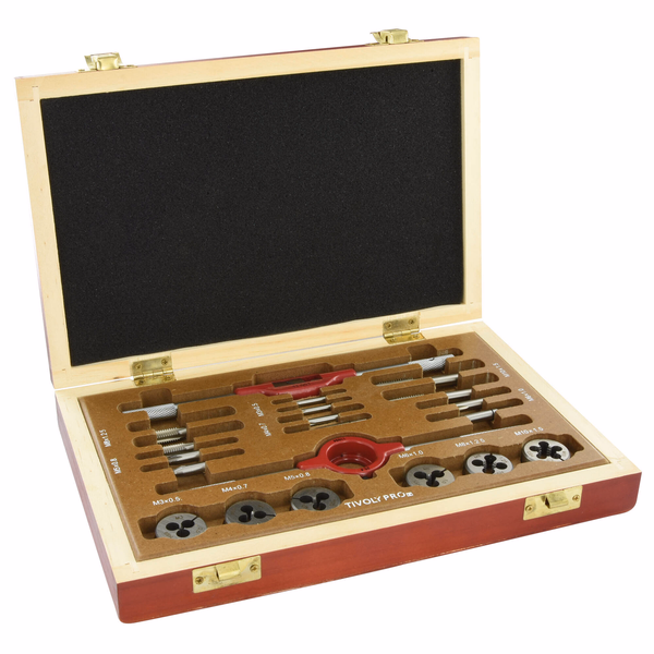 20 pièces - 6 jeux de 2 tarauds HSS DIN352 + 6 filières HSS M3 à M10 + 1 tourne à gauche N°1,5 + 1 porte-filière 25,4 TECHNIC  - TIVOLY - taraudage - Référence: 11900870004 - Image principale - Outil professionnel