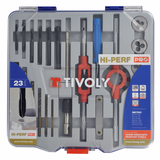 23 pieces - 6 HSS taps + 6 HSS dies M3 to M10 + 2 die holders + 1 die holder 25.4 + 6 HSSE5 drill bits + accessories  - TIVOLY - tapping - Reference: 11900870016 - Vue 1 - Professional Tool