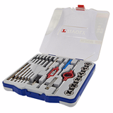 23 piezas -6 machos de roscar HSS + 6 cojinetes HSS M3 a M10 + 2 portamachos + 1 portacojinetes 25,4 + 6 brocas HSSE5 + accesorios  - TIVOLY - roscado & fileteado - Referencia: 11900870016 - Vue 2 - Herramienta profesional